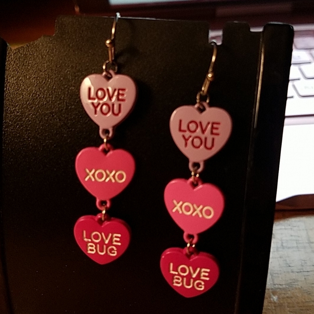 Conversation Triple Heart Candy Earrings 1.5"